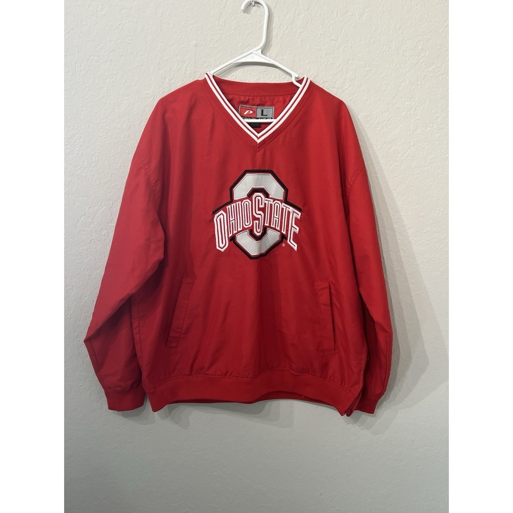 Ohio State Buckeyes Vtg Mens Large Pro Player Pullover Red V Neck Windbreaker